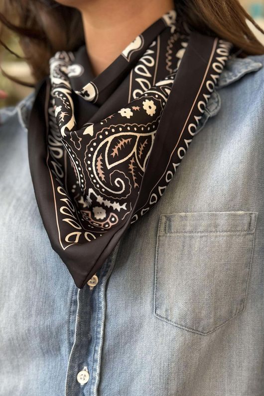 Western Bandana Triangle Silk Neckerchief Black